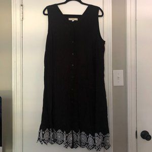 LOFT size 18 black shift dress with white embroidery at bottom